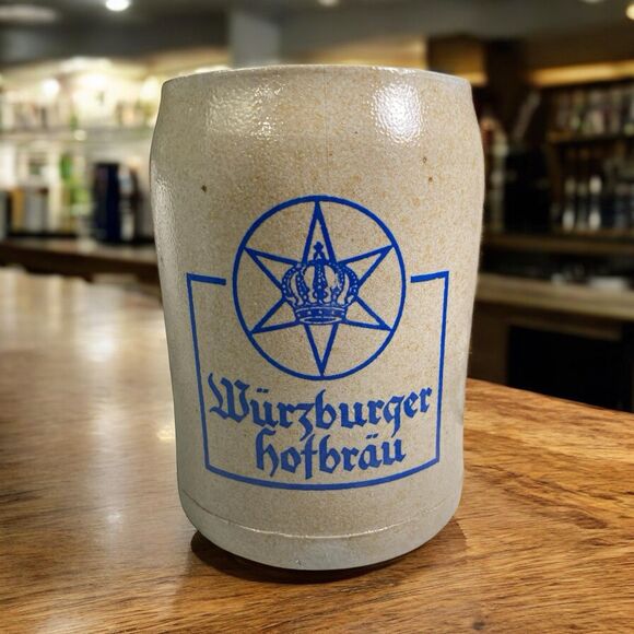 Vintage WURZBURGER HOFBRAU w/Crown In Star - Stoneware Beer Mug-Germany - Picture 1 of 15